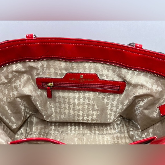 KARL LAGERFELD Red Paris Signature Shoulder Tote Bag Charm Purse Bag. - Picture 13 of 15